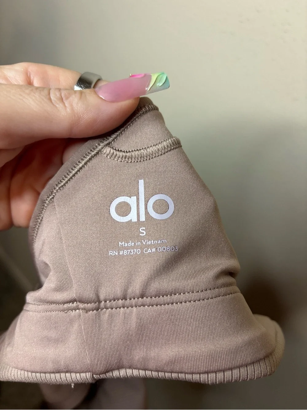 ALO Yoga Ribbed V-Neck Racerback Sports Bra in Taupe